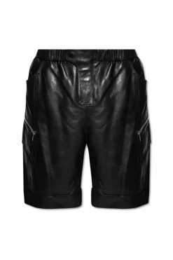 Balmain CZARNY Skórzane szorty typu `cargo`