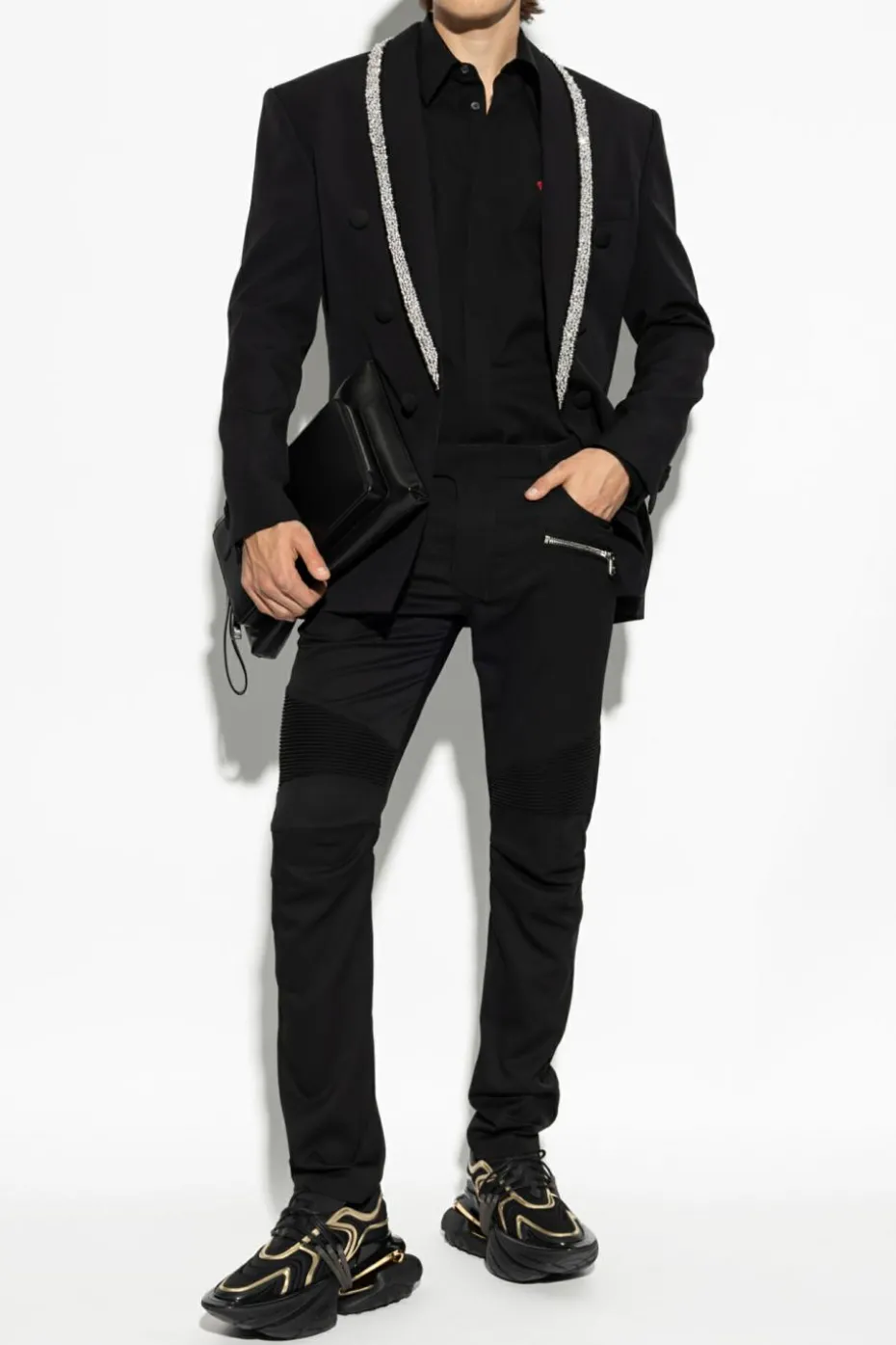 Balmain CZARNY Spodnie z przeszyciami na nogawkach