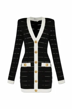 Balmain CZARNY Sukienka z transparentnymi wstawkami
