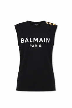 Balmain CZARNY T-shirt bez rękawów z logo