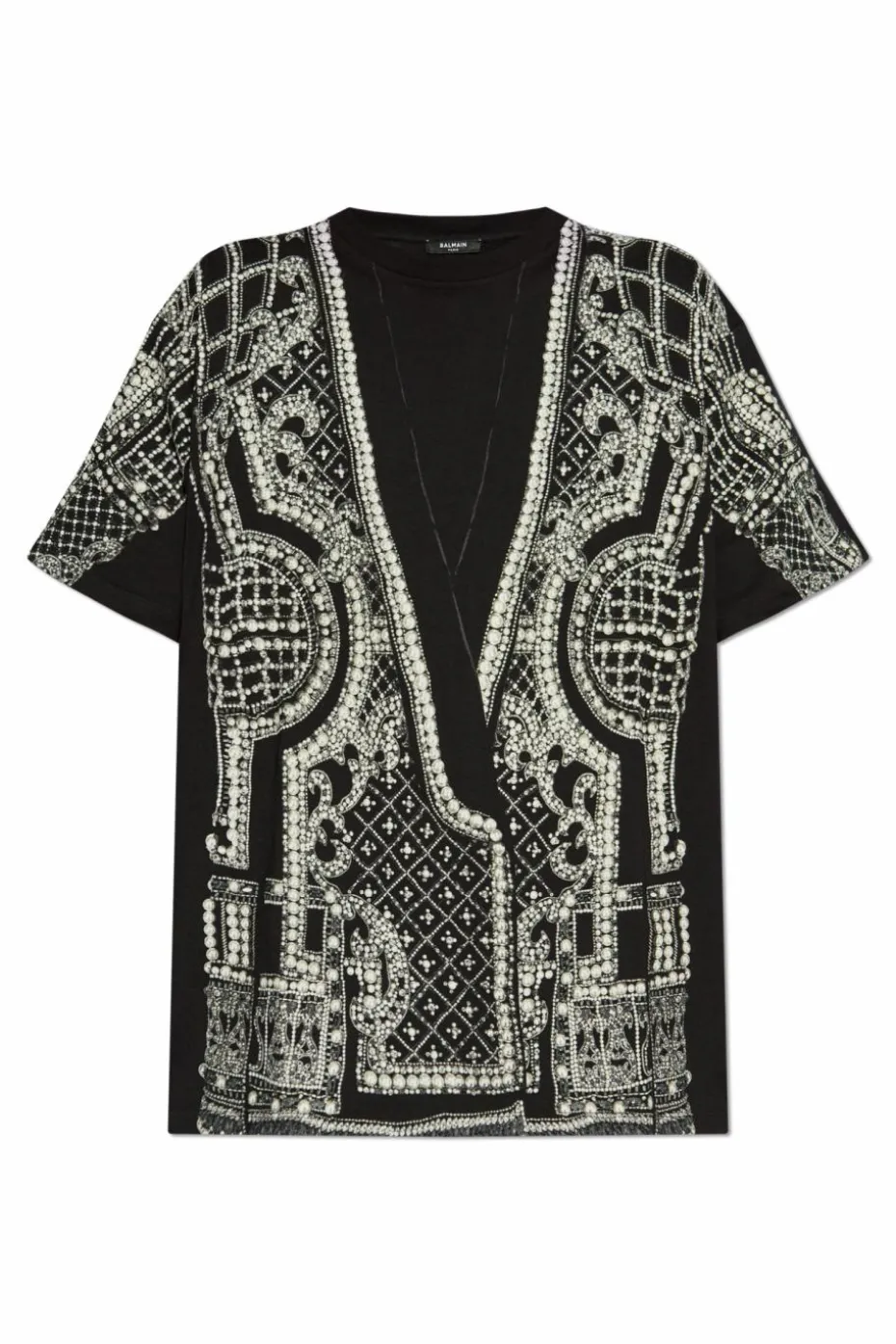 Balmain CZARNY T-shirt typu `oversize` z nadrukiem