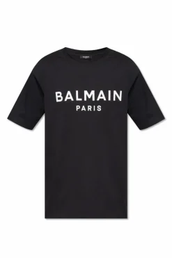 Balmain CZARNY T-shirt z logo