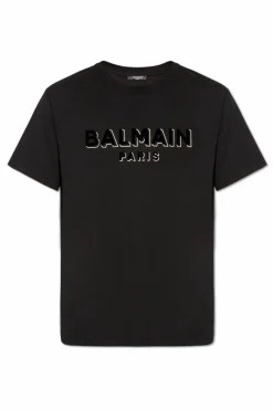 Balmain CZARNY T-shirt z logo