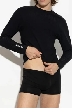 Balmain CZARNY T-shirt z monogramem