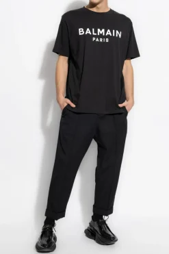 Balmain CZARNY T-shirt z nadrukowanym logo