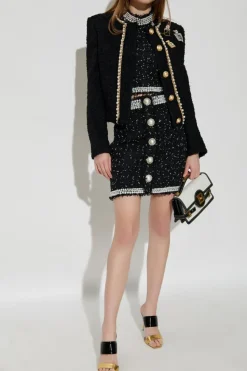 Balmain CZARNY Tweedowy top z połyskującymi aplikacjami