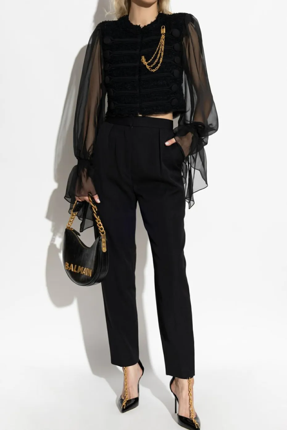 Balmain CZARNY Tweedowy top