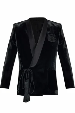 Balmain CZARNY Welurowa marynarka