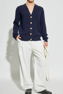 Balmain GRANATOWY Kaszmirowy kardigan