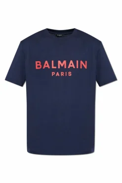 Balmain GRANATOWY T-shirt z nadrukowanym logo