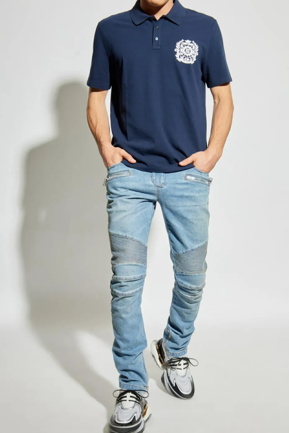 Balmain jasnoniebieski Jeansy z logo