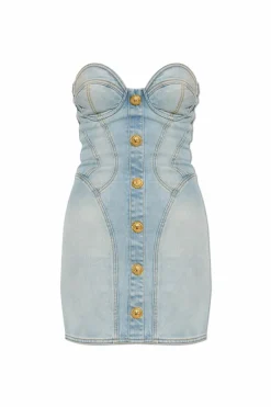 Balmain jasnoniebieski Krótka jeansowa sukienka