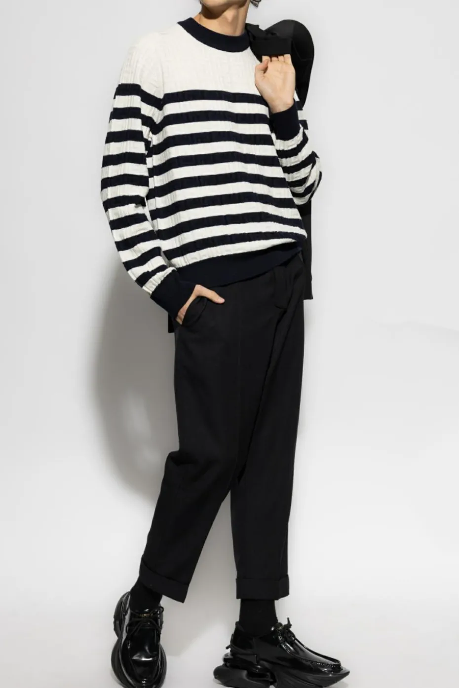 Balmain kremowy Sweter ze wzorem w pasy