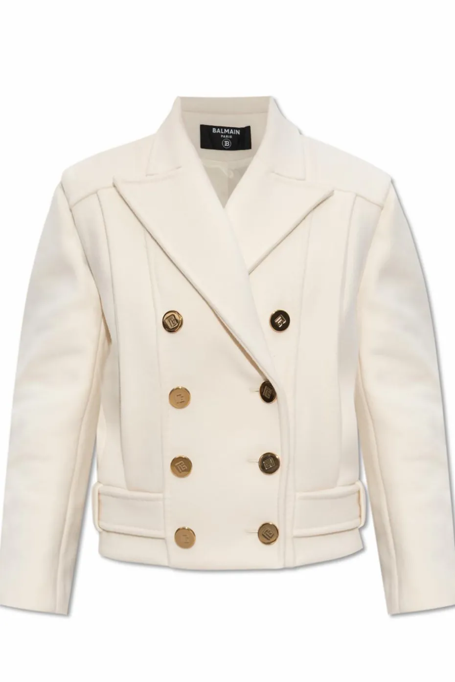 Balmain kremowy Wełniany płaszcz