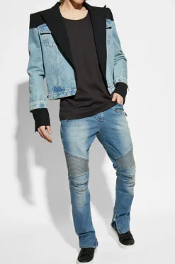 Balmain NIEBIESKI Jeansowa kurtka z wełnianymi wstawkami