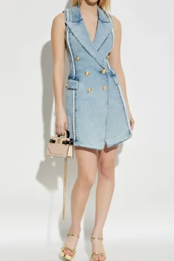 Balmain NIEBIESKI Jeansowa sukienka z surowym wykończeniem