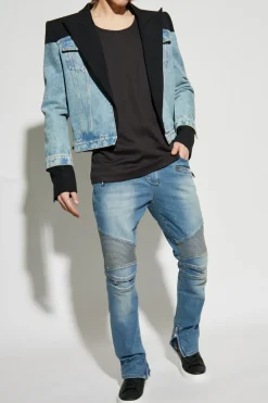 Balmain NIEBIESKI Jeansy z wszytymi zamkami w nogawkach