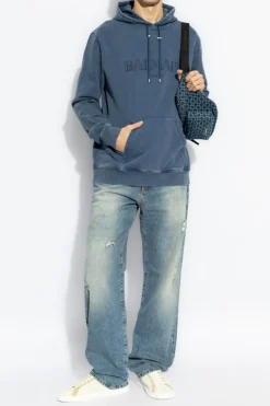 Balmain NIEBIESKI Jeansy z efektem `vintage`