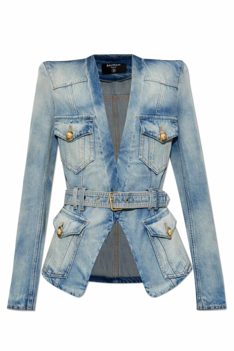 Balmain NIEBIESKI Kurtka jeansowa z paskiem