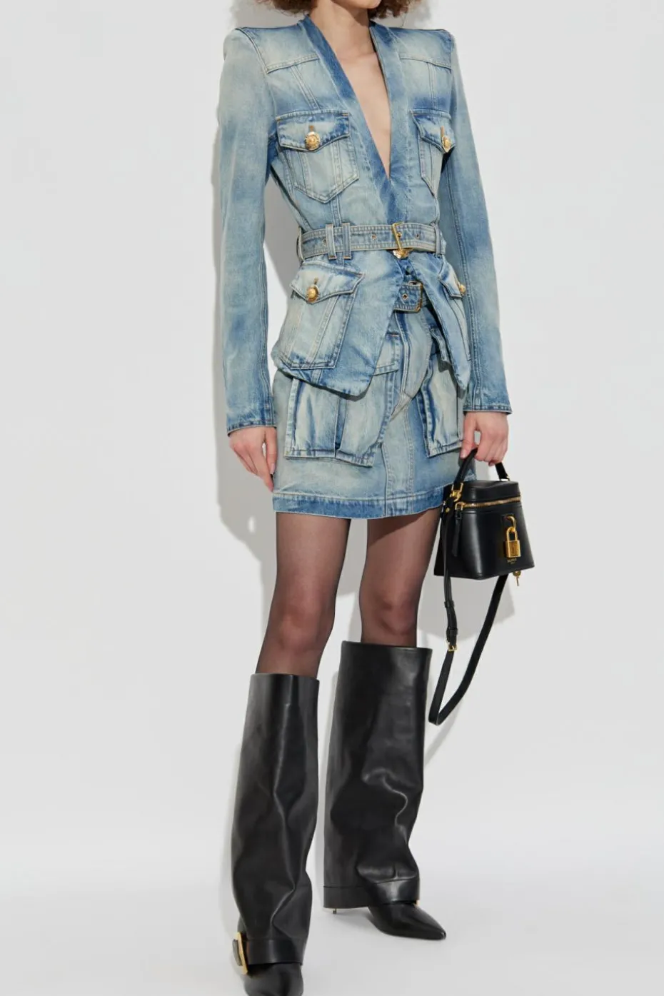 Balmain NIEBIESKI Kurtka jeansowa z paskiem