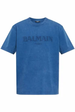Balmain NIEBIESKI T-shirt z logo