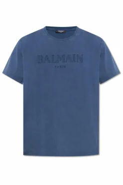 Balmain NIEBIESKI T-shirt z wyszytym logo