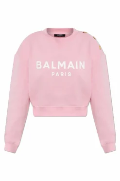 Balmain RÓŻOWY Krótka bluza z nadrukowanym logo