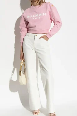 Balmain RÓŻOWY Krótka bluza z nadrukowanym logo