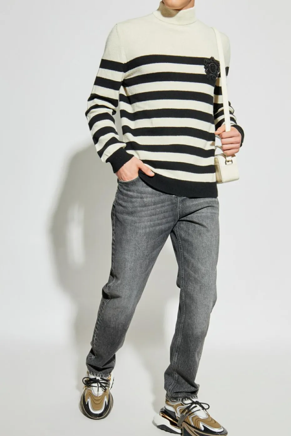 Balmain SZARY Jeansy z logo