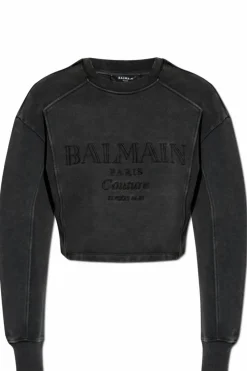 Balmain SZARY Krótka bluza z wyszytym logo