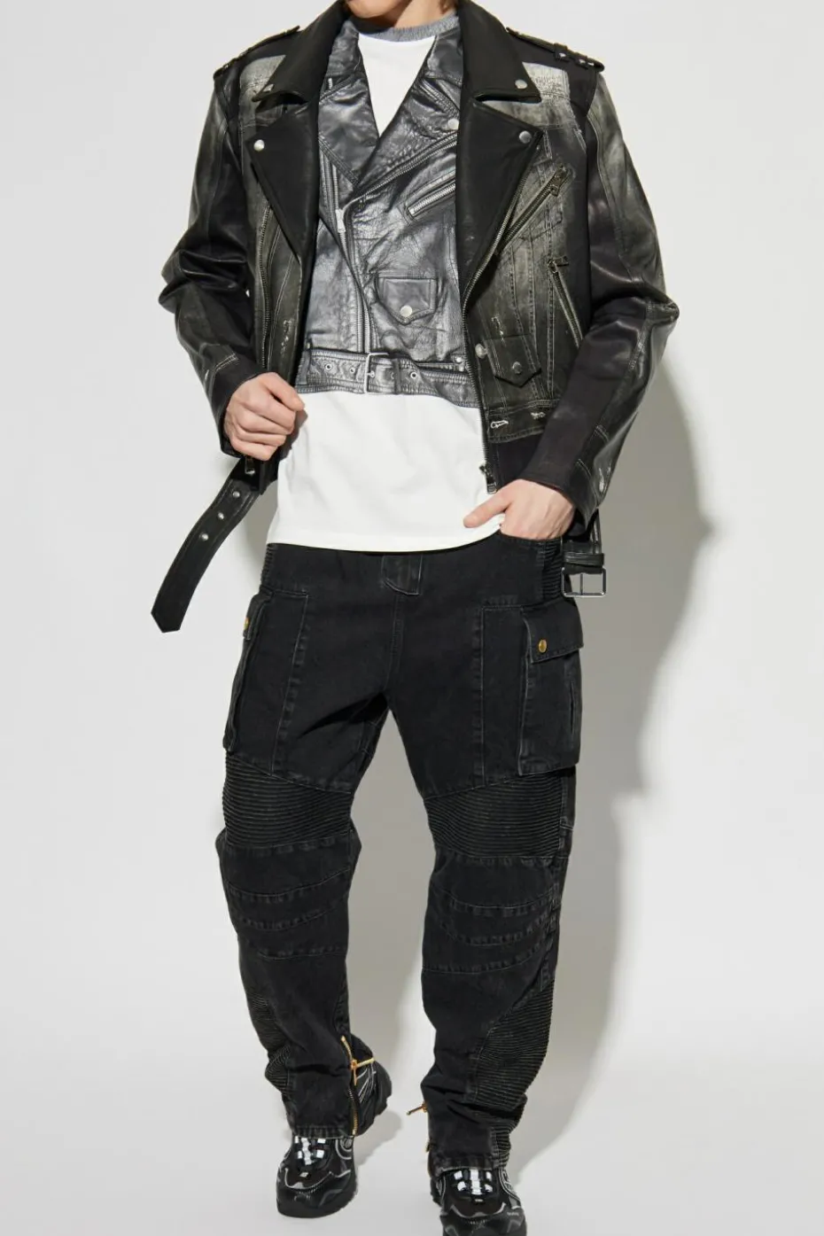 Balmain SZARY T-shirt z nadrukiem