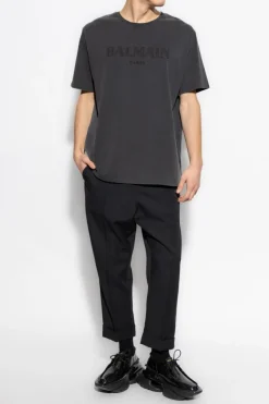 Balmain SZARY T-shirt z wyszytym logo