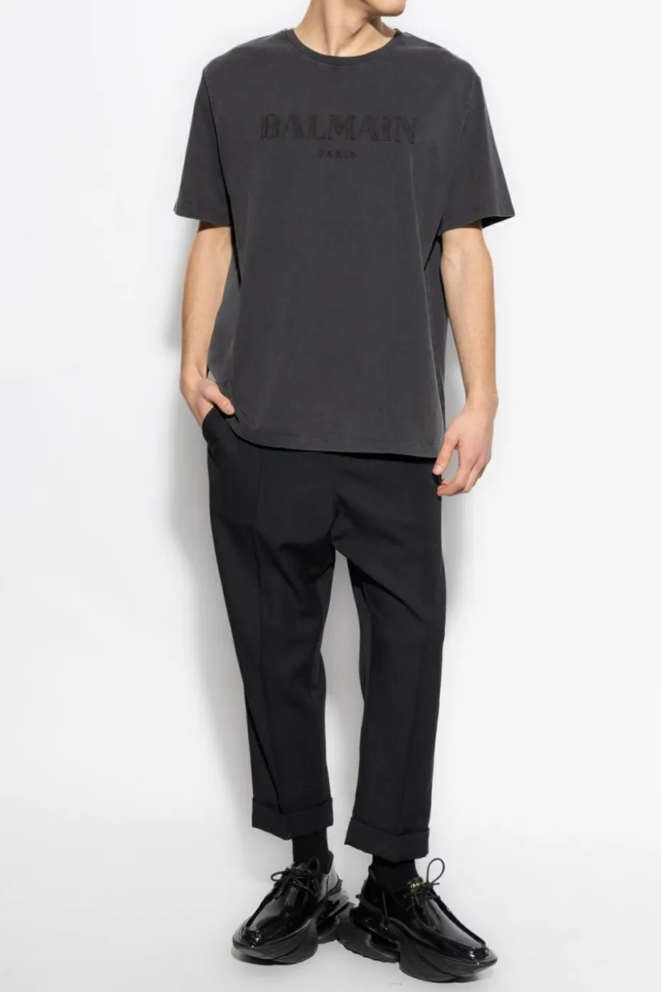 Balmain SZARY T-shirt z wyszytym logo