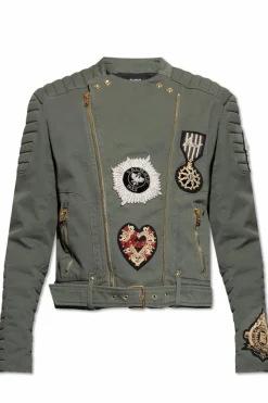 Balmain ZIELONY Kurtka z połyskującymi aplikacjami