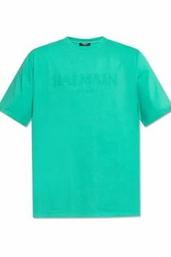 Balmain ZIELONY T-shirt z wyszytym logo