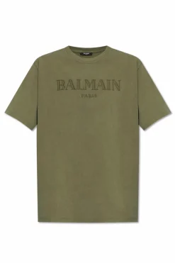 Balmain ZIELONY T-shirt z logo