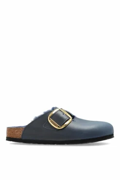 Birkenstock GRANATOWY Klapki `Boston Big Buckle Shearling`