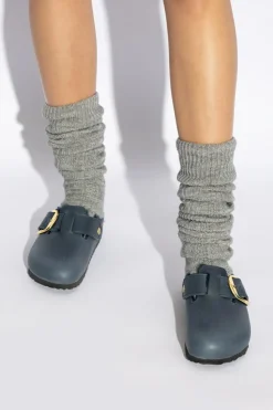 Birkenstock GRANATOWY Klapki `Boston Big Buckle Shearling`