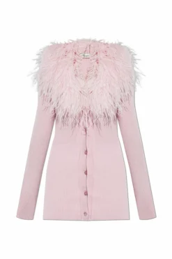 Blumarine RÓŻOWY Kardigan ze strusimi piórami