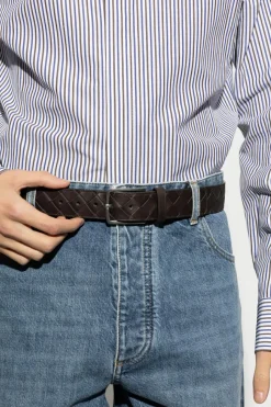 Bottega Veneta BRĄZOWY Pasek z plecionką ‘Intrecciato’