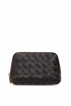 Bottega Veneta BRĄZOWY Skórzana kosmetyczka