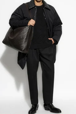 Bottega Veneta CZARNY Kurtka puchowa z odpinanym skórzanym kołnierzem