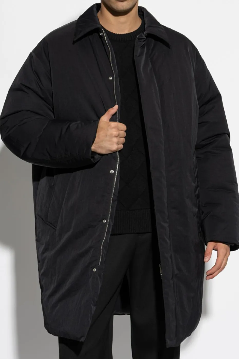 Bottega Veneta CZARNY Kurtka puchowa z odpinanym skórzanym kołnierzem