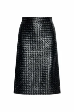Bottega Veneta CZARNY Skórzana spódnica z rozcięciem po bokach