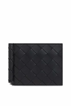 Bottega Veneta GRANATOWY Skórzany składany portfel