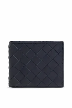 Bottega Veneta GRANATOWY Skórzany składany portfel