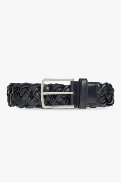 Bottega Veneta GRANATOWY Skórzany pleciony pasek