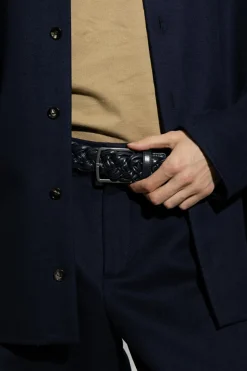 Bottega Veneta GRANATOWY Skórzany pleciony pasek