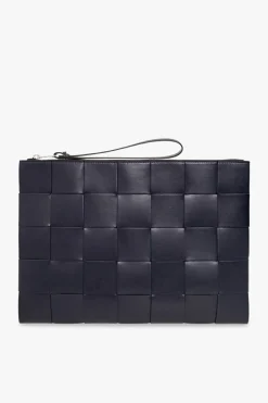 Bottega Veneta GRANATOWY Skórzana torba do ręki ‘Pouch Large’