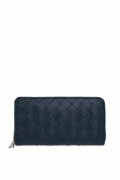 Bottega Veneta GRANATOWY Portfel z plecionką ‘Intrecciato’